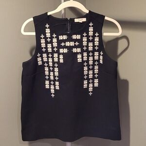 Madewell Sleeveless Embroidered Blouse Sweatshirt Tank, Size S, Black And White